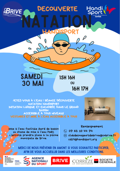 Découverte de la natation Handisport le 30 mai de 15h à 17H