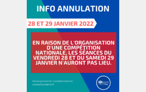 ANNULATION SEANCES 28 ET 29 JANVIER 2022