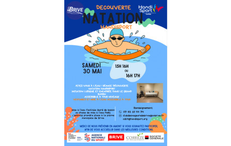 Découverte de la natation Handisport le 30 mai de 15h à 17H